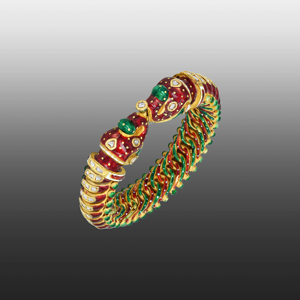 Polki Bracelet with Red-Green Enamel